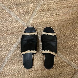 Vince Black Leather Women's Slide Sandals